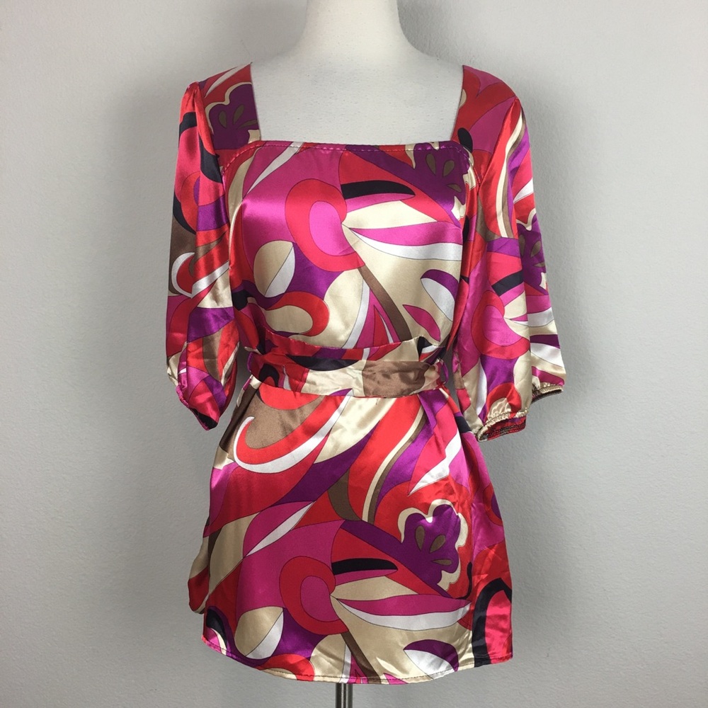 NWT Lane Bryant Red Purple Tan Abstract Print Top 14 / 16